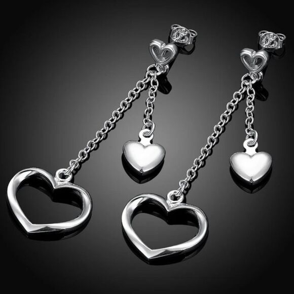 Triple Hearts Dangle Earrings - Picture 1 of 4
